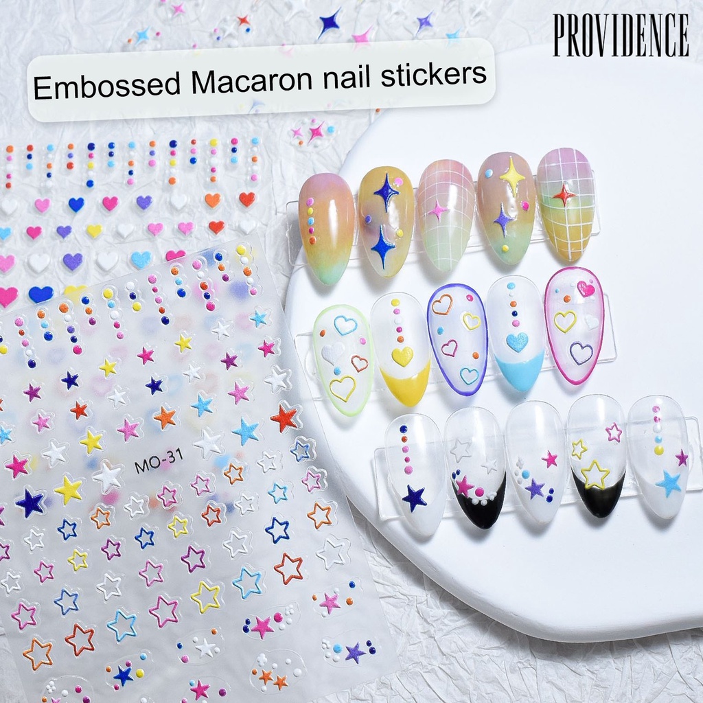 Providence Timbul 5D Stiker Kuku Nail Art Desain Mudah Menghapus Warna Macaron Hati Bintang Dot Pola Manicure Art Decal