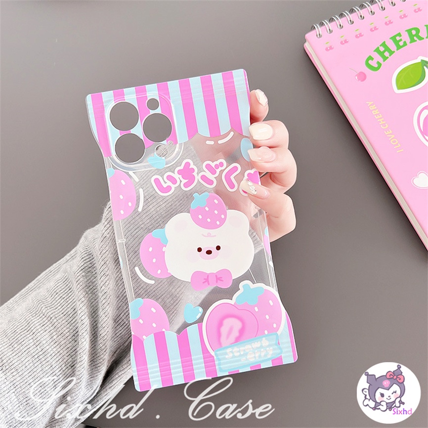 Redmi 12C 10C 10A 10 Note 12 11 11s 10s 10 9 8Pro 9T 9C 9A 9 Xiaomi 12 Lite 11Lite 12T 11T 10T Poco M3 X4Pro Cute Strawberry White Bear Snack Bag Handphone Soft Case XJJJJ