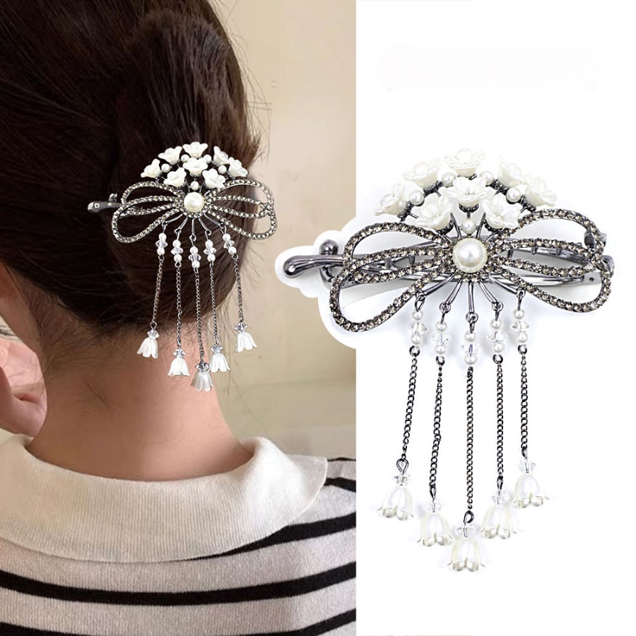 Korea Berlian Imitasi Mutiara Bunga Rambut Klip Manik-Manik Kristal Rantai Rumbai Jepit Rambut Clamp Woman Hair Accessories