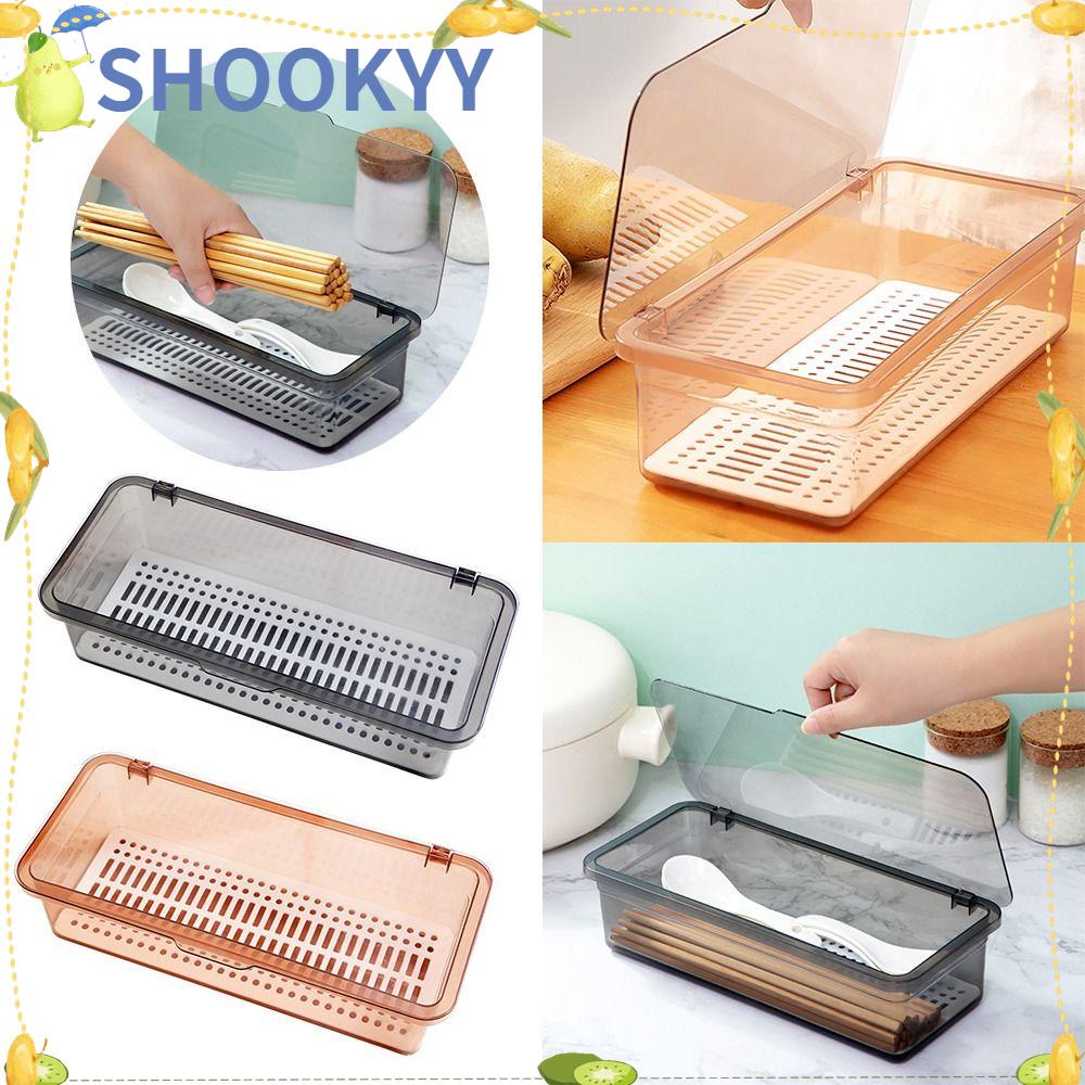 Chookyy Kotak Penyimpanan Peralatan Dapur Multifungsi Dan Drainer Tempat Sendok Garpu Dengan Penutup Chopstick Holder