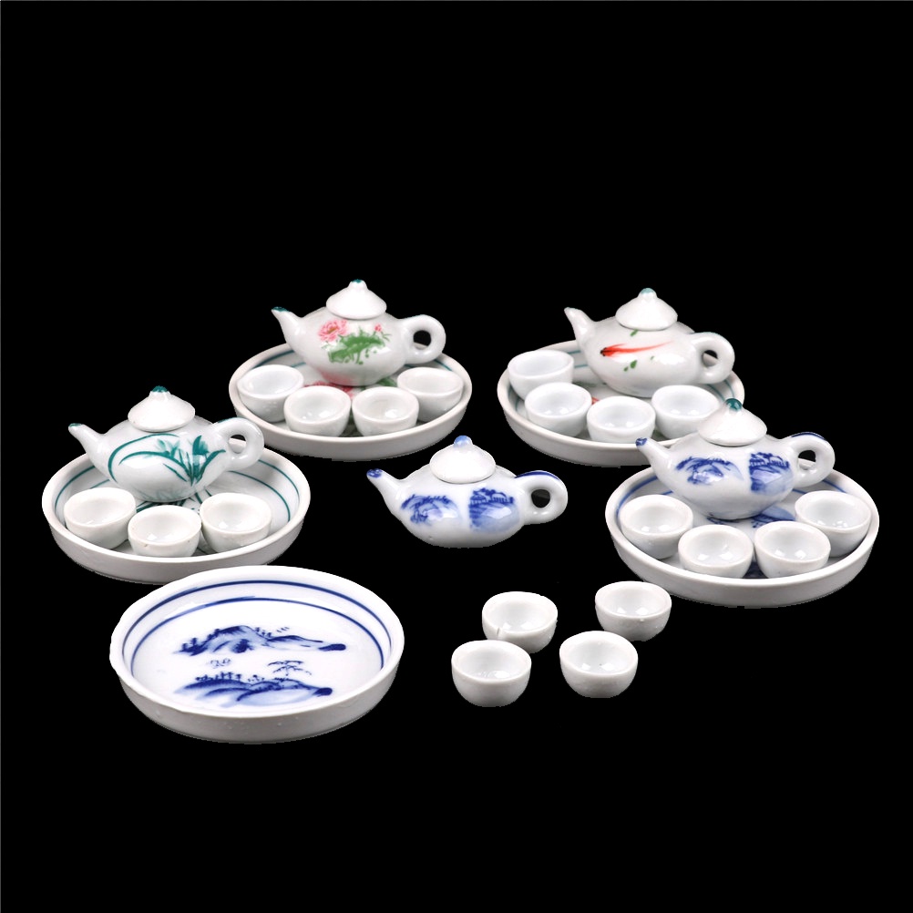 Skid Kid Pretend Play Miniatur Dining Ware Porcelain Tea Set Piring Cangkir Piring Mainan SKK