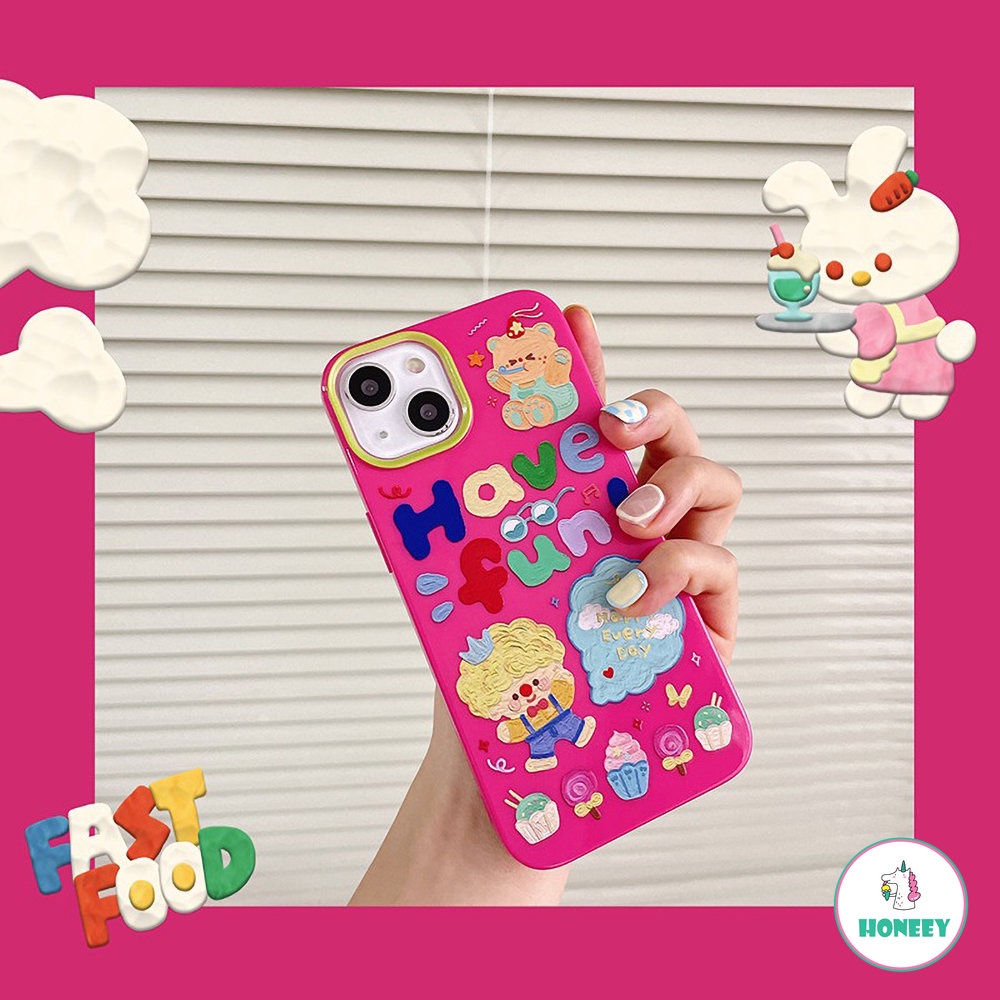 IPHONE Korea INS Kartun Graffiti Phone Case Untuk Iphone14 13 12 11 Pro Max XR Xs8 7 Plus Cute Rose Red Lembut TPU Penutup Belakang