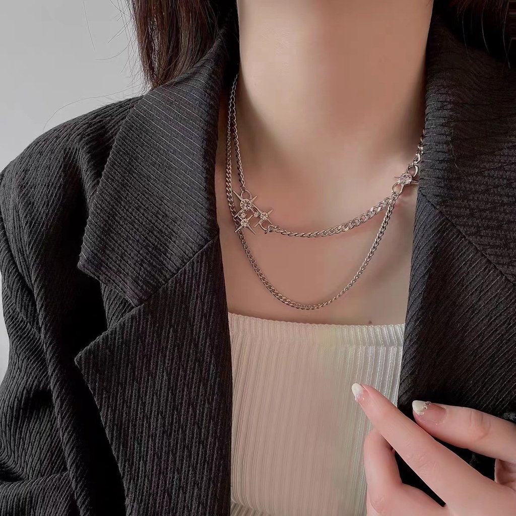 Sederhana High-End Bintang Zirkon Double-Layer Susun Kalung Wanita Gaya Baru Trendi Manis Keren Gadis Panas Wajib-Have Clavi