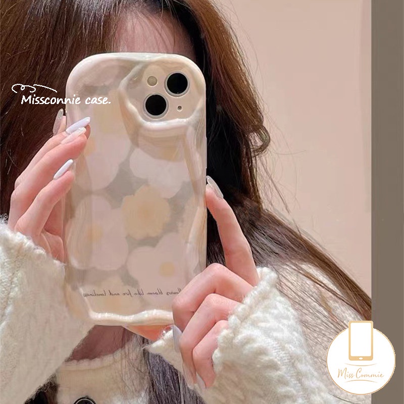 Casing Bunga Segar Untuk Samsung A24 A04 A03s A52 A50 A03 A14 A13 A23 A20 A32 A21s A20s A04s A12 A30 A30s A11 A02s A10s A51 Ins Tinta Love Heart Flowers 3D Wavy Curved Edge Cover