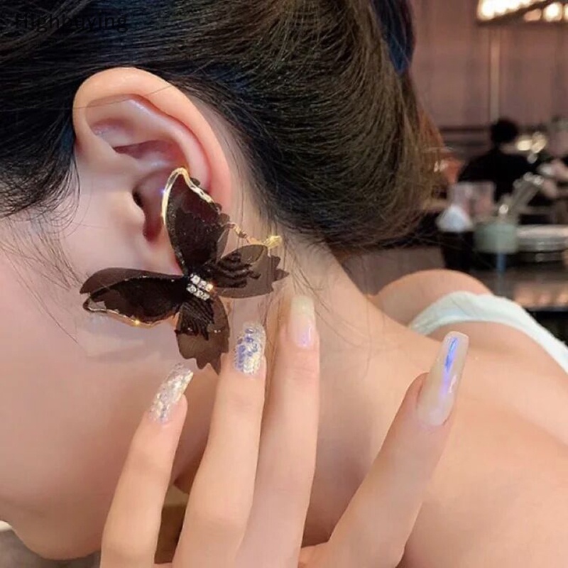 Hbid Anting Kupu-Kupu Jala Besar Romantis Tulle Hewan Hitam Putih Butterfly Stud Earrings Pesta Pernikahan Fashion Perhiasan Glory