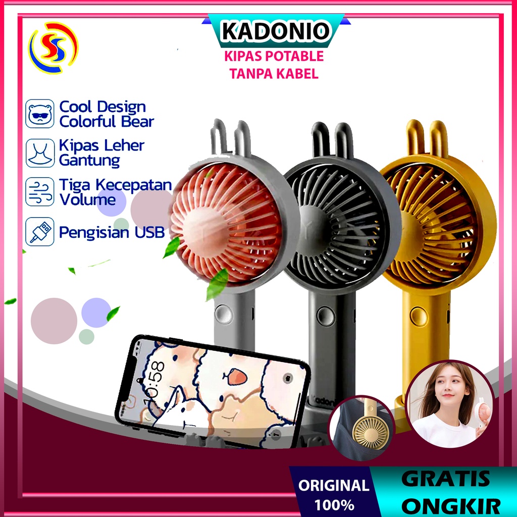 KADONIO Kipas Angin Mini Portable Karakter Meja USB Cas 3-Speed Adjustable Angle Adjustable 50° Ponsel Stand Holder KL-FN32