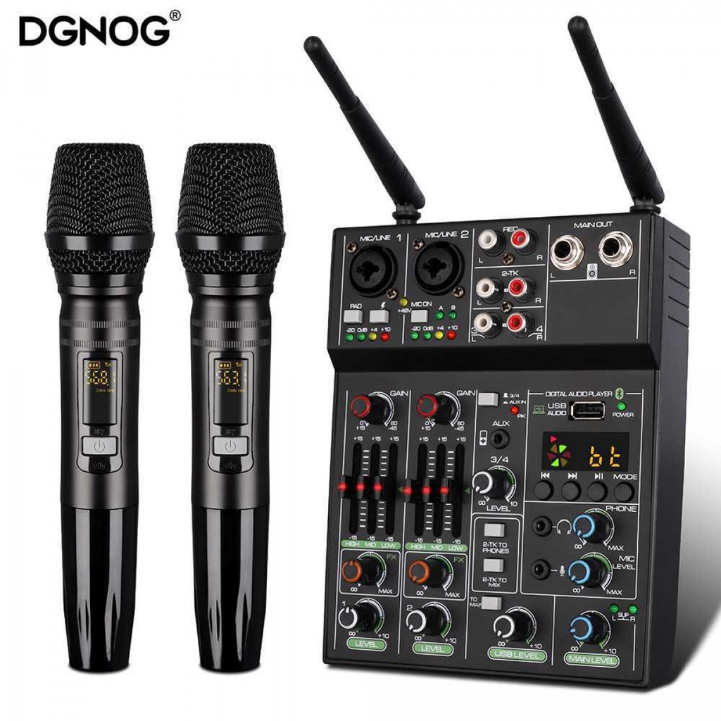 Mixer Audio Console 4 Channel Bluetooth 2 Microphone Karaoke Seminar