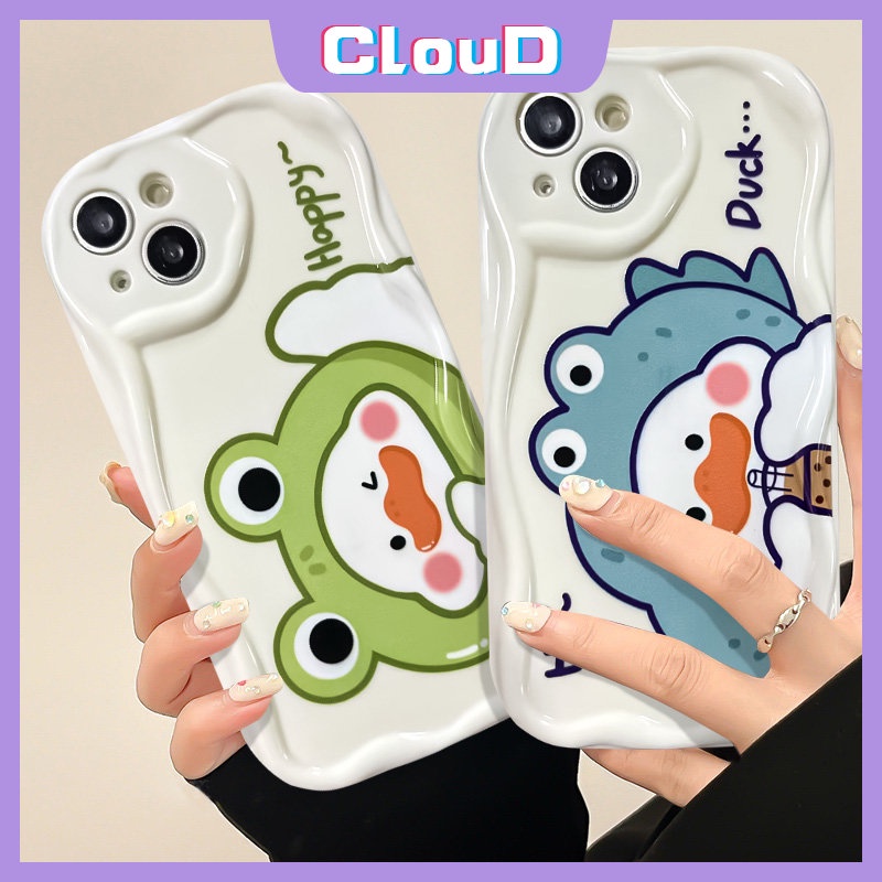 Case Kartun Pasangan Untuk Samsung A04 A12 A14 A03 A30 A51 A32 A11 A52 A13 A23 A03s A20s A10s A24 A21s A50 A20 A02s A30s A04s 3D Wavy Curved Edge Glossy Lembut Lucu Milk Tea Duck Case