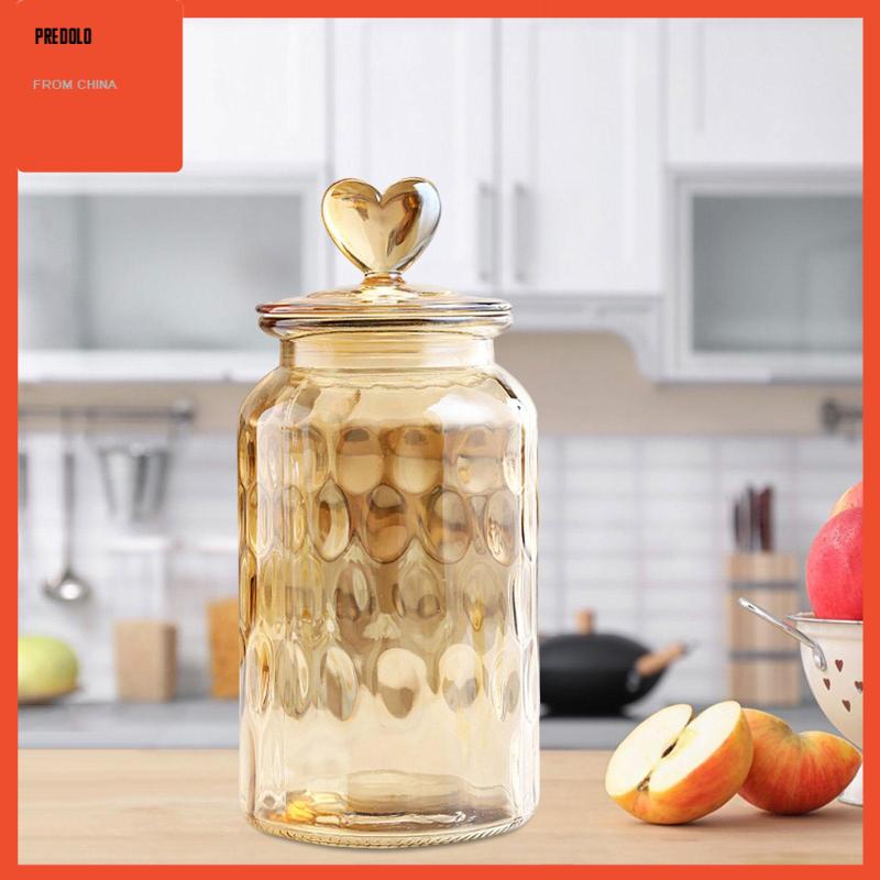 [Predolo] Glass Storage Jar Toples Kedap Udara, Wadah Penyimpanan Teh Hias Glass Canisters Untuk Permen, Teh Longgar, Gula, Bumbu
