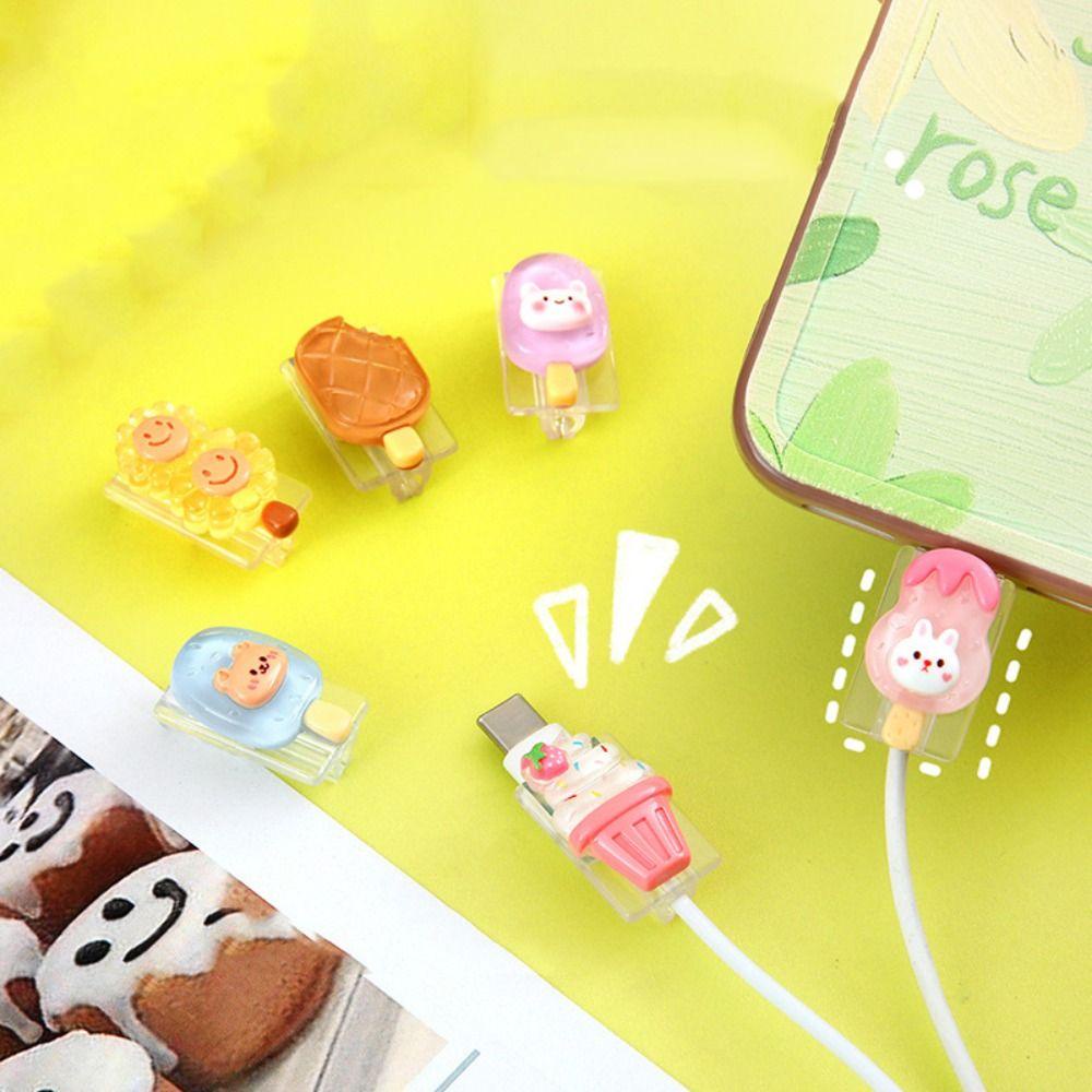 Agustinina Pelindung Gigitan Kabel Saluran Ponsel Lucu Anti Putus Soft Cover Charger Wire Holder 3D Kartun Flowers Cable Winder