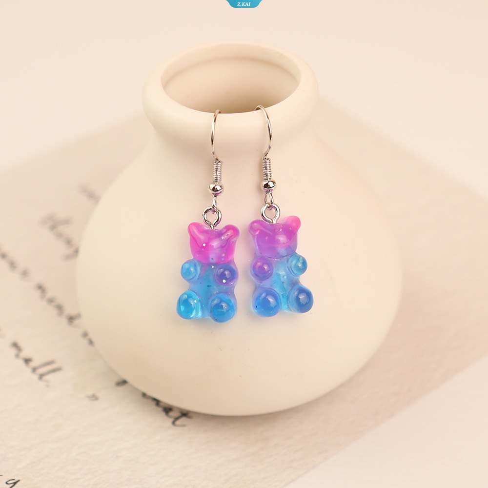 Anting Drop Beruang Gummy Akrilik Warna Permen Untuk Wanita Korea Transparan Resin Jelly Bears Earring Set Y2k Perhiasan [ZK]