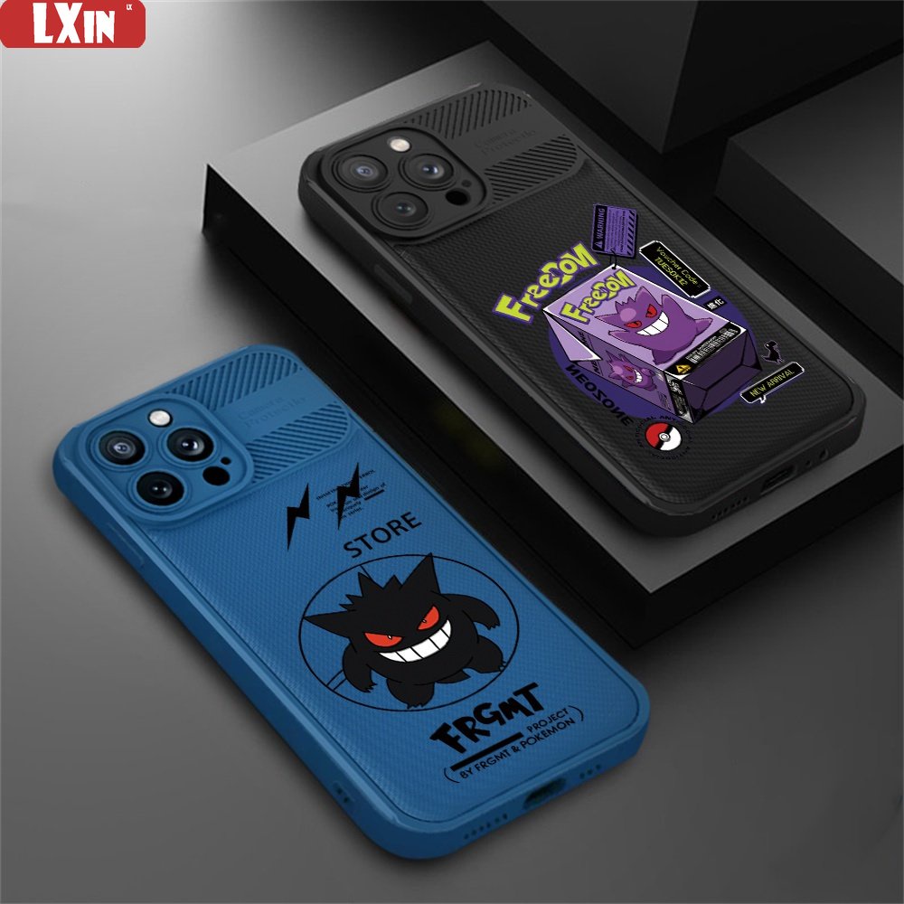 Case Serat Karbon Realme C55 C35 C33 C31 C21Y C25Y RealmeC25 C25S C15 C12 C3 C2 Realme 5 5i 5S 6i C3 Anime Pokemon Gengar Cross Grain Phone Cover