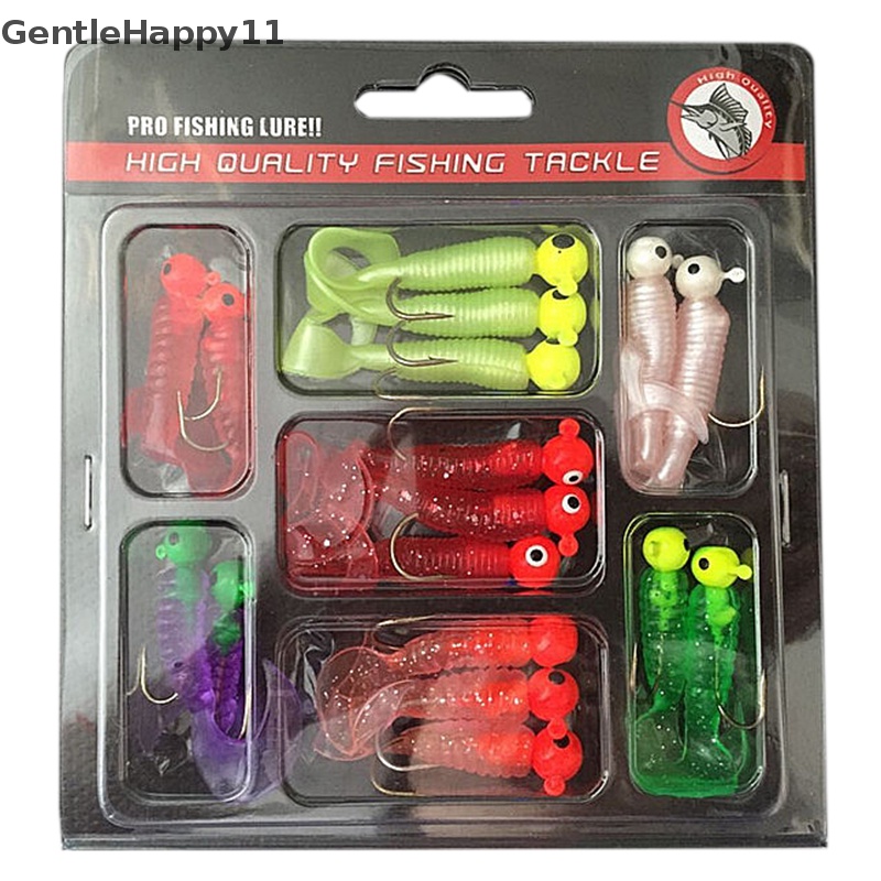 Gentlehappy Set Umpan Pancing Jig Lead Head Hooks Cacing Lembut Grub Umpan Ekor Tunggal 17Pcs id