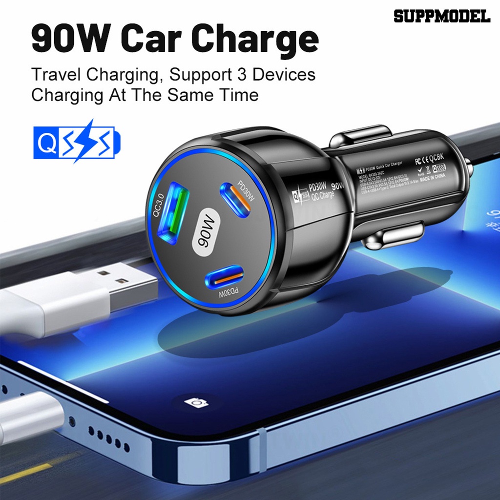 [SM Otomatis] Charger Mobil USB 3port Super Cepat Dual PD30W QC3.0 Adaptor Quick Charging 3in1 Aksesori Mobil