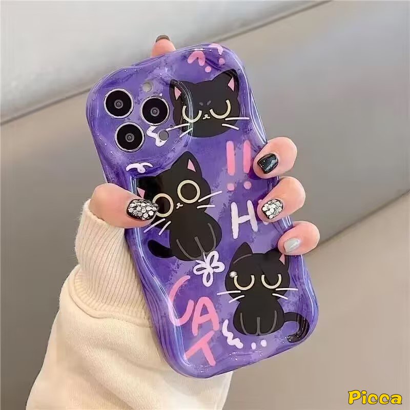 Untuk Realme C53 C33 C35 C55 C30 5 9i 5i 7i 6i 5s C12 C31 C25s C15 C21 C21Y C11 C25Y C20 C25 C3 C17 Trendy Keren Kartun Kucing Anjing Lucu Love Heart Letter 3D Wavy Curved Edge Soft Cover