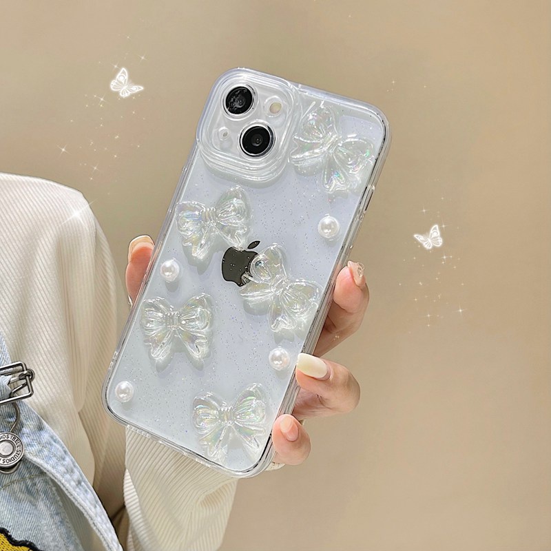 3D Crystal Clear Pearl Butterfly Soft Case for IPhone 7 8 Plus X XS XR XS Max 11 13 12 14 PRO Max 14 Plus Clear Phone Case for Girl Women Gift