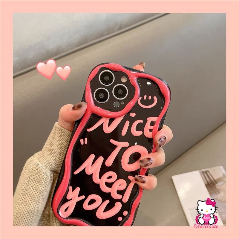3d Wavy Curved Edge Shockproof Airbag Telepon Glossy Kompatibel Untuk iPhone XR X XS Max 7plus 11 14 13 12 Pro Max 6 7 6s 8 Plus SE 2020 Ins Fashion Art Letter Smile Tpu Soft Case
