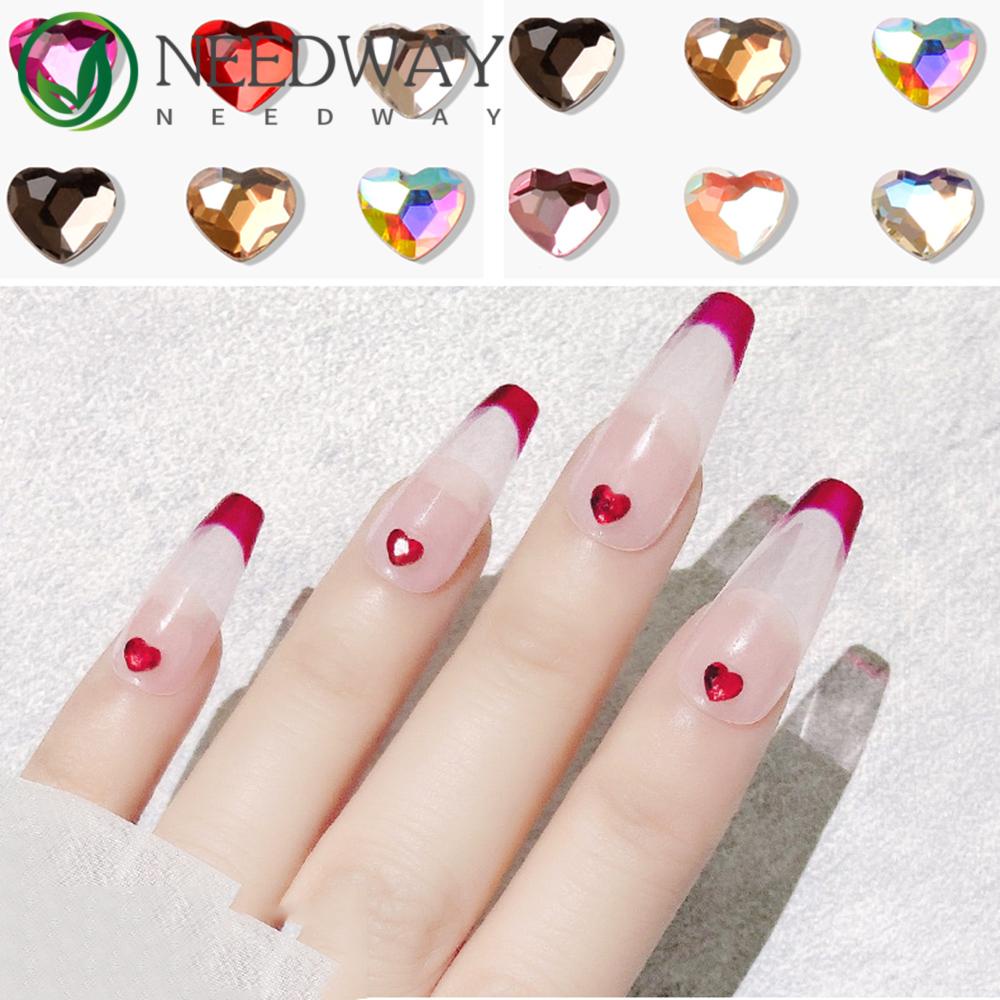 SKJK   Jantung Nail Art Berlian Imitasi Wanita Fashion Glitter Aurora Laser Flat-bottomed Manicure Aksesoris Berlian Perhiasan Stiker Kuku