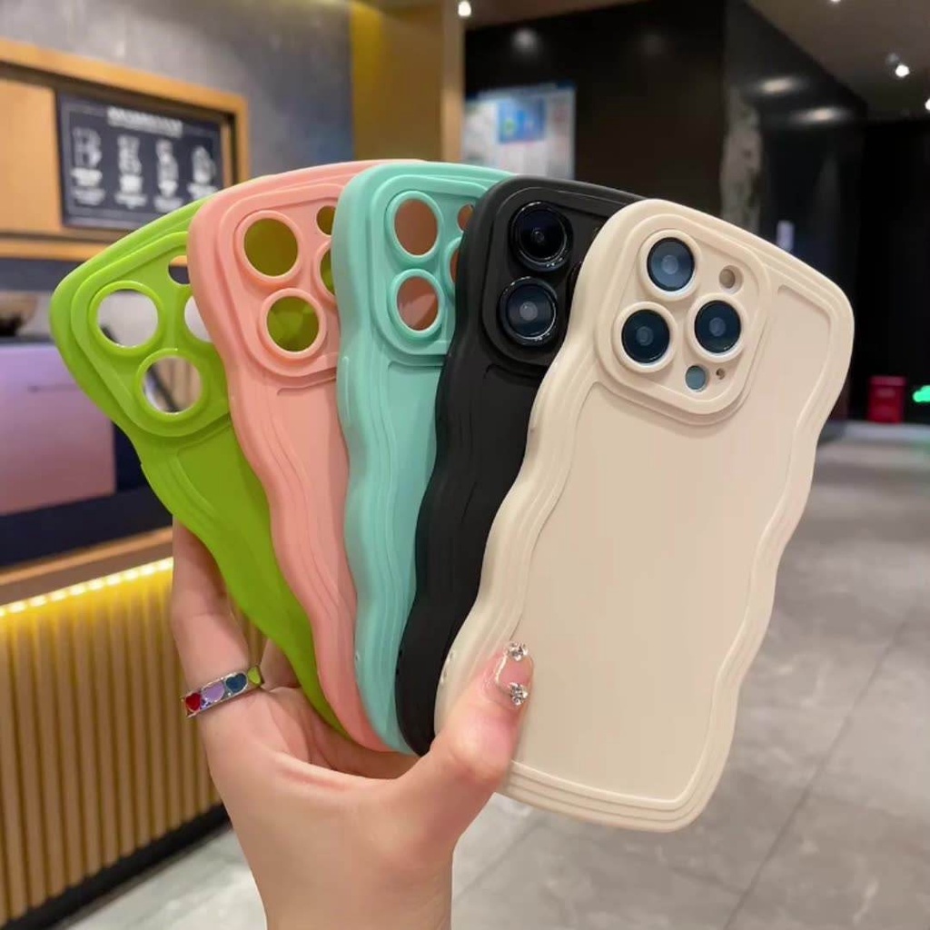 [ Oppo A15 / A16 / A17 / A17K / A1K / A3S / A5S / F9 ] Softcase Gelombang Polos Berwarna + Pelindung