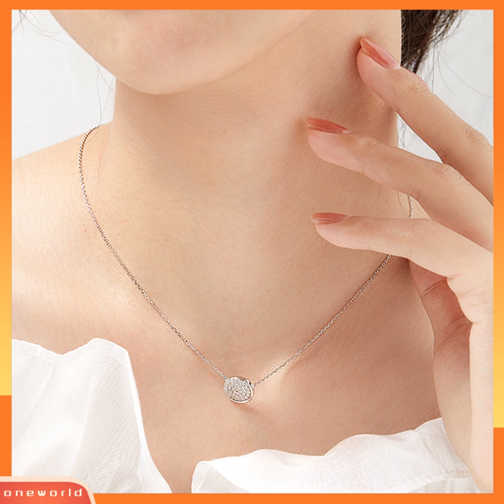 [ONE] Silverhoo 925rantai Tulang Selangka Silver All-match Shiny Round Cubic Zirconia Pendant Necklace Untuk Pesta