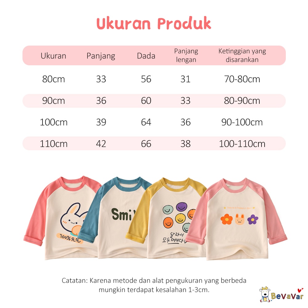 BEVAVAR Kaos Anak Piyama Kaos Anak Motif Lucu/Baju Tidur Anak perempuan laki-laki Lengan Panjang