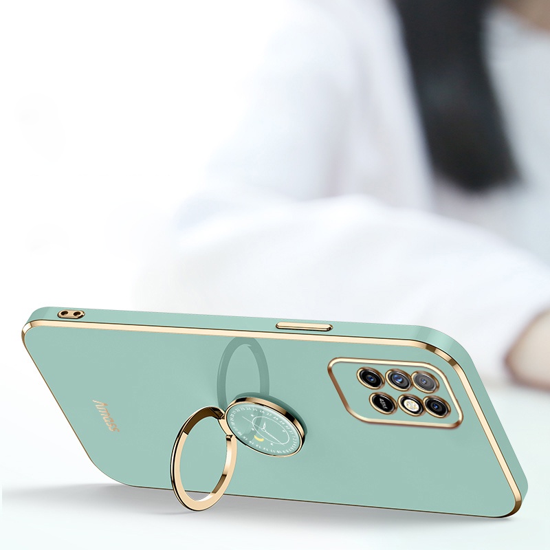 Andyh Casing Ponsel Silikon Ultra Tipis Untuk Infinix Note10 Note 8i X693 X683 X683B Deluxe Fall Protection Gold Band Dengan Jam Cincin Dan Lanyard Gratis