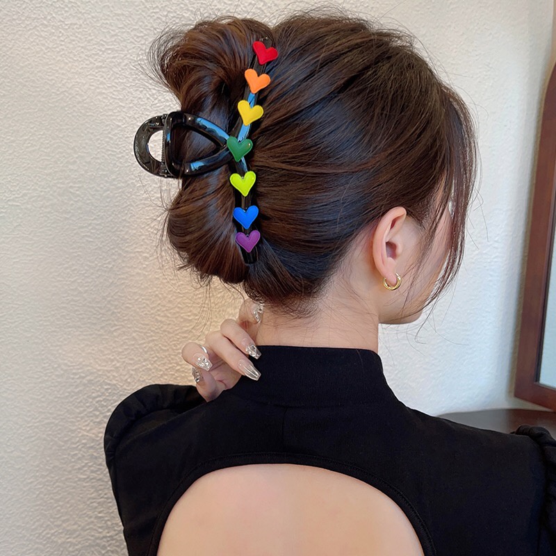 Lucu Warna Pelangi Hati Hiu Besar Klip Rambut Klip Aksesoris Rambut Wanita