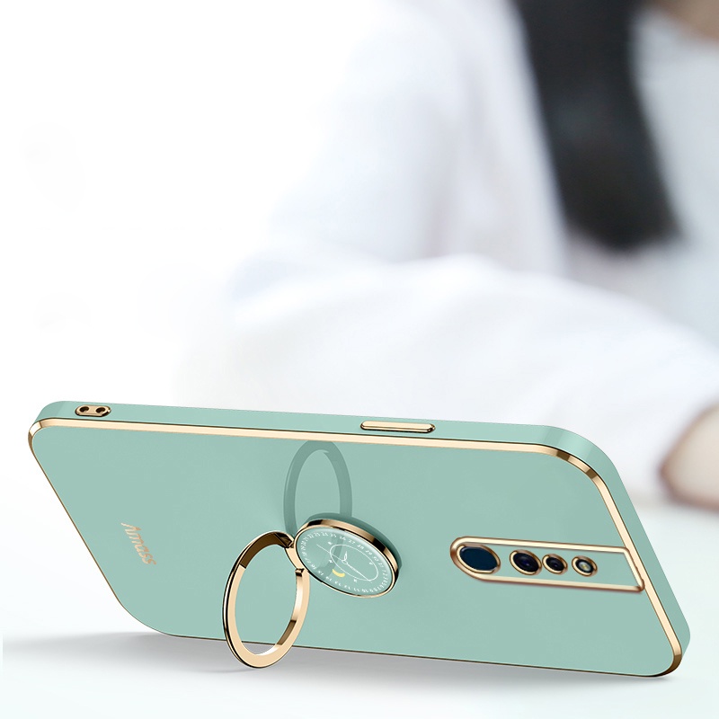 Andyh Casing Ponsel Silikon Ultra Tipis Untuk OPPO F11 Pro Deluxe Proteksi Jatuh Pita Emas Dengan Cincin Jam Dan Lanyard Gratis