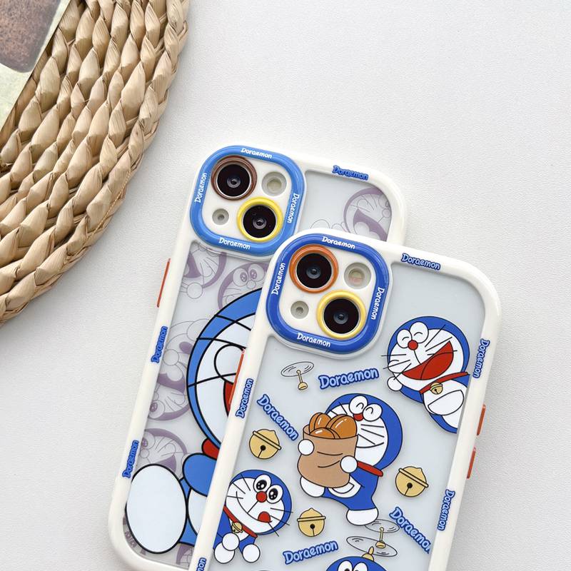 All New Cream Non-slip Camera Protect Soft Case IPhone X XR XS Max 11 12 13 14 Pro Max Women Girl Pretty Cute Doraemon Cartoon Phone Case