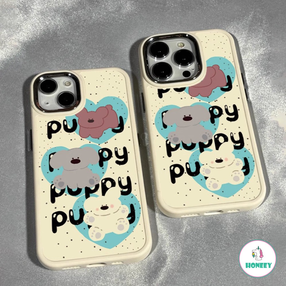 IPHONE Bingkai Logam Mewah Hati Biru Casing Puppy Untuk Apple14 Casing Ponsel Kompatibel Untuk Iphone13 12 11 Pro Max Koala Stand Lembut TPU Anti-Shock Back Cover