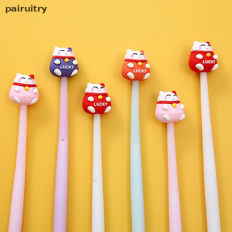 Prt 1PCS 0.5mm Warna Acak Indah Kartun Lucu Lucky Cat Silikon Gel Pena Siswa Sig Kreatif Alat Tulis Perlengkapan Sekolah PRT
