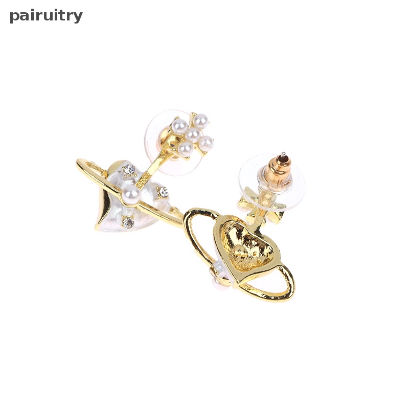 Prt 1pasang Anting Tusuk Mutiara Berlian Imitasi Warna Emas Love Hati Untuk Perhiasan Wanita PRT