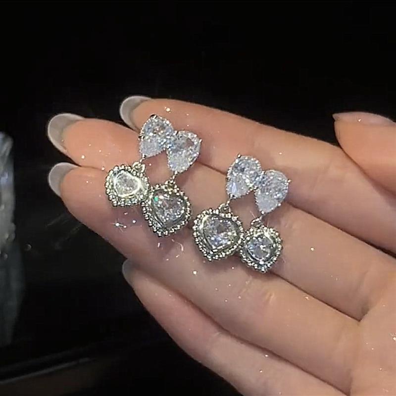 Fashion Cinta Ganda Zirkon Anting Perak Jarum Sederhana, Lembut, Manis Anting Perempuan