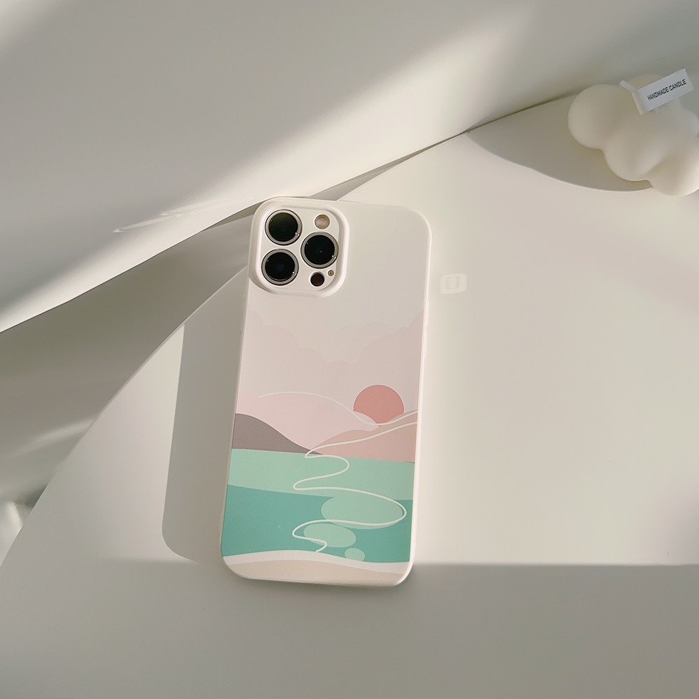 IPHONE Ins Sunset Landscape Silikon Case Untuk Iphone14 11 12 13 PRO MAX Casing Cover Pelindung AT0317