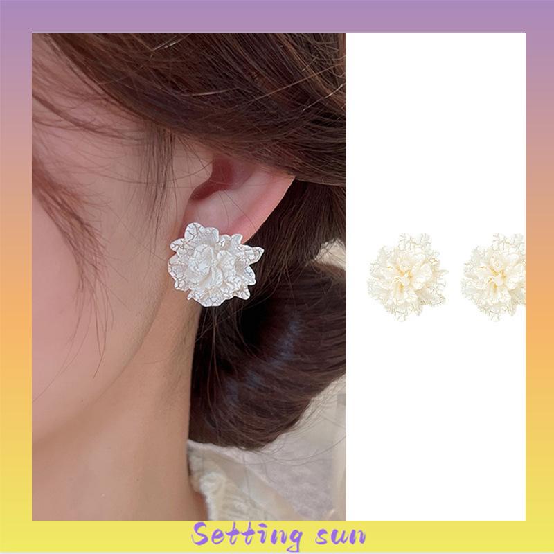 Anting Stud 925 Silver Needle Bentuk Bunga Camellia Fahion Korea Gaya Untuk Wanita TN