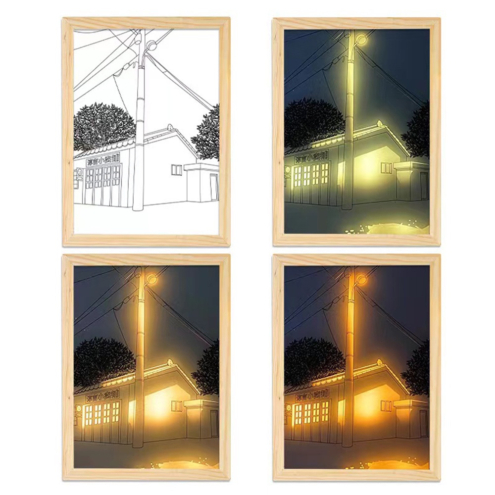 Ins Sunset Shadow Painting Frame Light Night Light Painting Wall Art Untuk Menghias Hadiah Ruang Tamu Anda