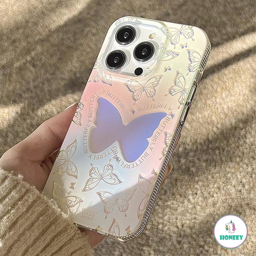 IPHONE Case Kupu-Kupu Gradasi Motif Ganda Kompatibel Untuk Iphone14 13 12 Pro Max11 Lembut TPU Shockproof Pelindung Ponsel Cover