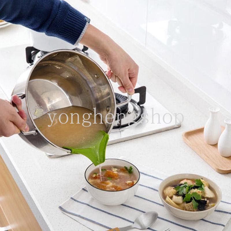 Kreatif Silicone Liquid Funnel Jars Pot Bowl Edge Anti Tumpah Cairan Panduan Gadget Silicone Drainage Funnels Pour Spout Untuk Peralatan Dapur Sup