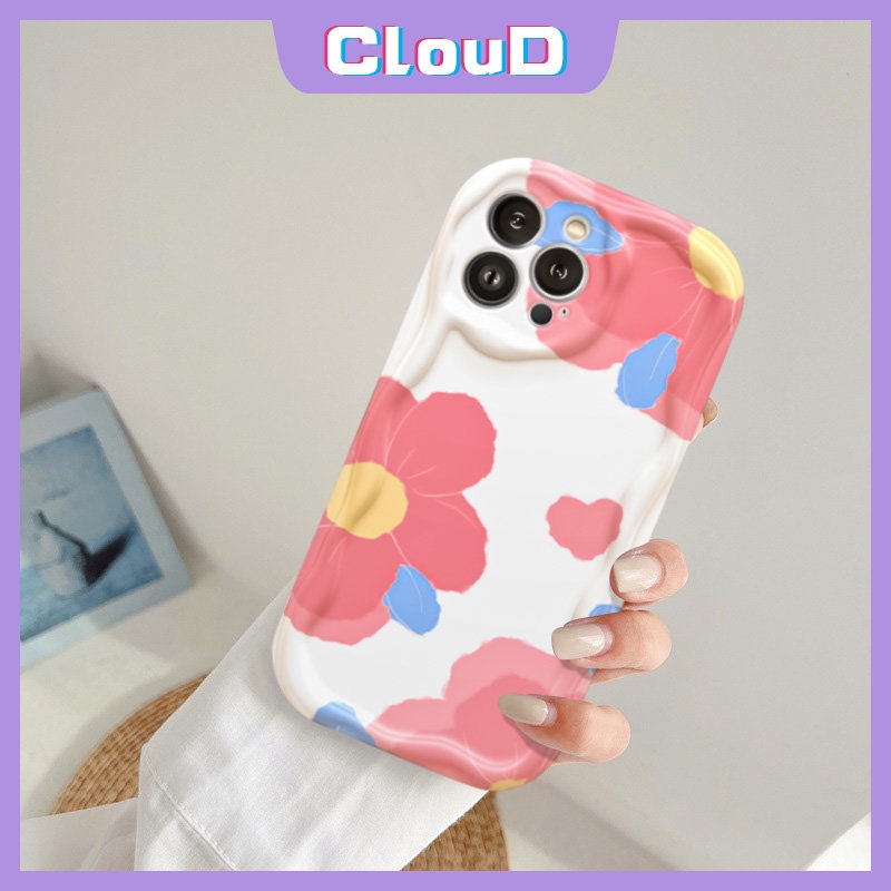 Casing 3D Wavy Curved Edge Case Untuk Redmi9 9C NFC 9T 10a1 10A A2 9A 10C Redmi Note12 11 10s Note10 8 Note 9 11s Note 10 Pro Max Plus POCO M3 Cream Lover Heart Bunga Biru Sarung Soft Cover