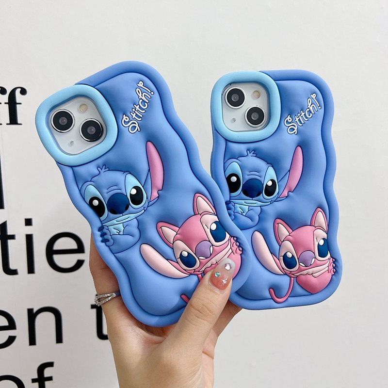 Stereoscopic Cute Couple Stitch Soft Case for IPhone 11 12 13 14 Pro Max TPU Phone CASE Pretty Girl's Fashion