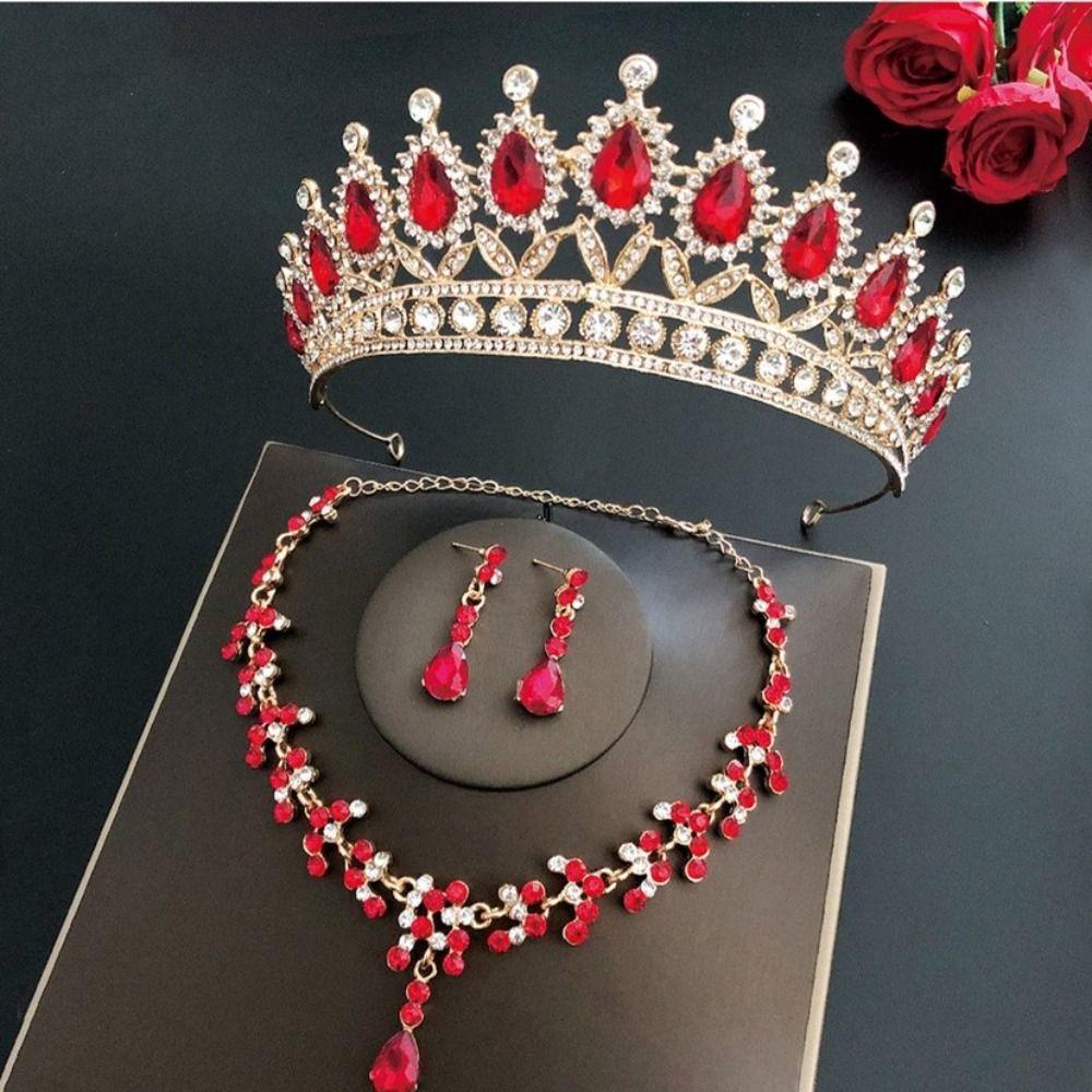 Mxbeauty Set Perhiasan Mahkota Pernikahan Hadiah Ulang Tahun Mewah Elegan Klasik Mengkilap Wanita Kalung Set