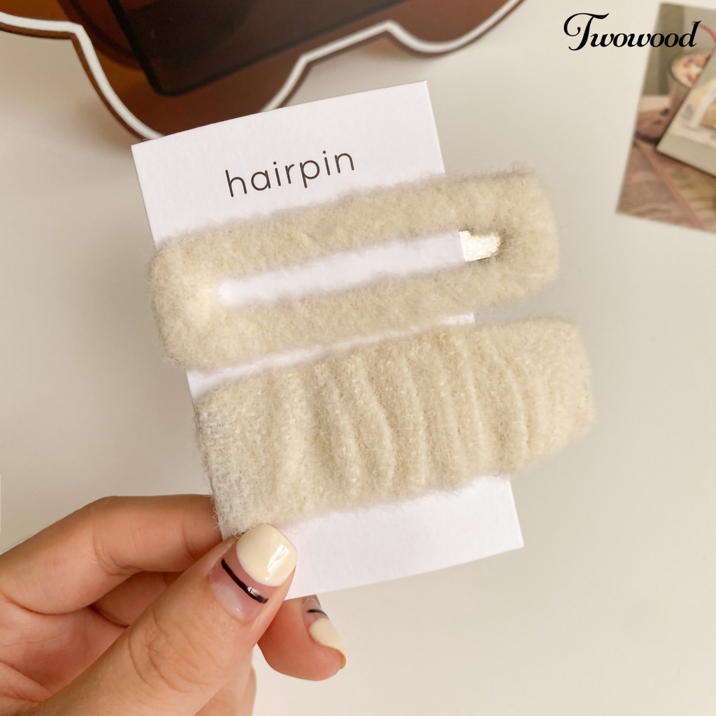 Twowood 2pcs /Set Anak Bang Klip Berongga Keluar Warna Solid Elastis Anti-slip Berbulu Hiasan Rambut Tertutup Kain Persegi Panjang Gadis Jepit Rambut Anak Aksesori Rambut