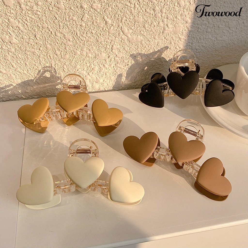 Twowood Women Hair Claw Heart Decor Desain Gigi Transparan Berongga Keluar Elastis Musim Semi Rambut Dekorasi Anti-slip Cakar Kuat Wanita Hair Gripper Alat Styling Rambut