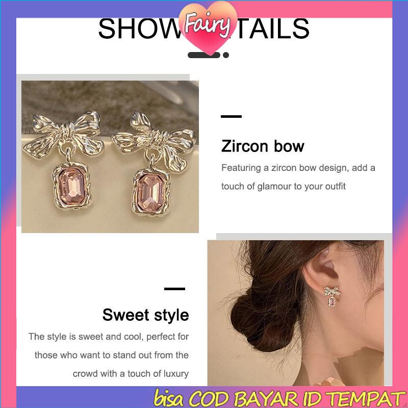 Anting Dasi Kupu-kupu Berlian Zircon Bow Stud Anting Fashion Korea Gaya Untuk Wanita F