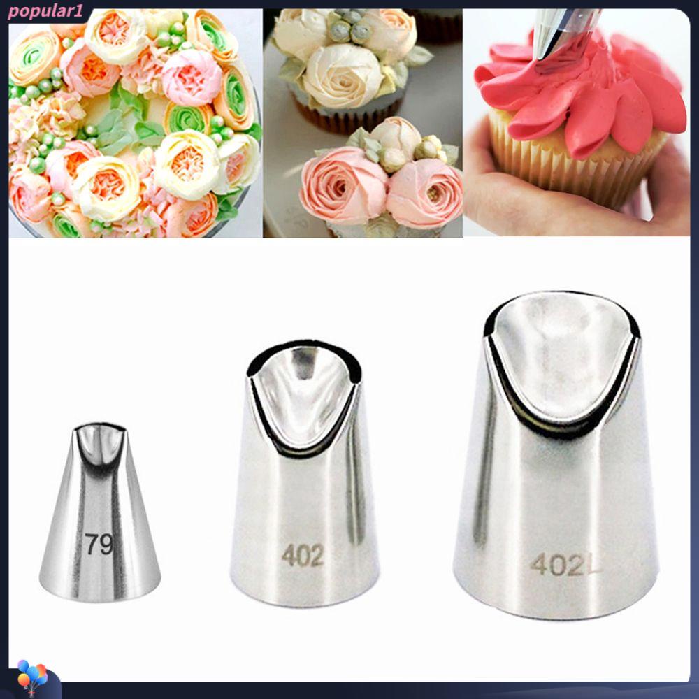 Populer 3pcs Nozzle Kelopak Mawar Bakeware Pastry Making Dekorasi Kue Cetakan Kue Stainless Steel