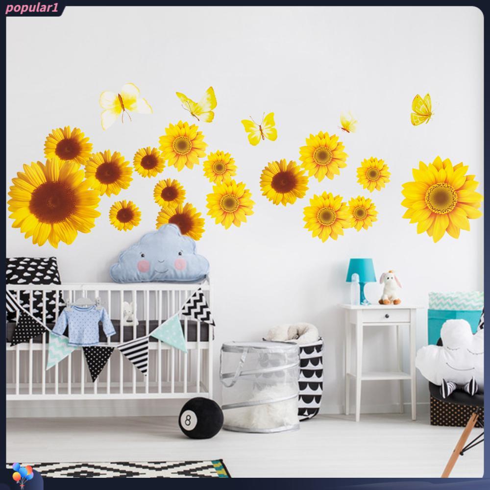 Populer Bunga Matahari Stiker Dinding Vinyl Kamar Anak Nursery Ornament Motif Bunga Kuning