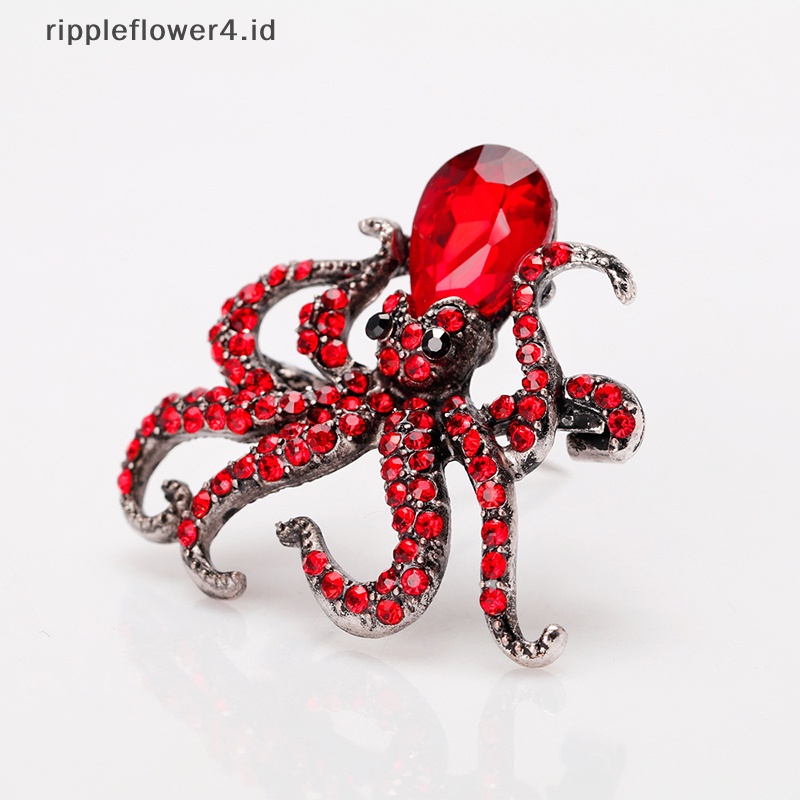 {rippleflower4.id} Gurita Enamel Pin Biru Rhinestones Gurita Bros Pin Untuk Wanita Pria Lucu Hewan Laut Kristal Perhiasan Accesseries Hadiah~