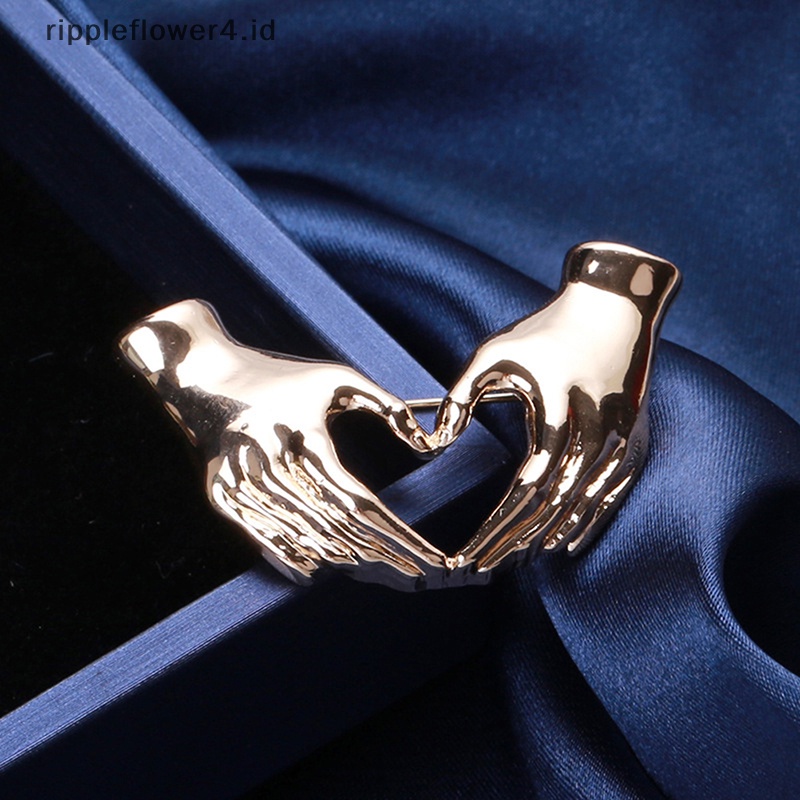 {rippleflower4.id} Bros Tangan Pose Hati Untuk Wanita Unisex Emas Perak Cinta Kantor Kausal Brooch Pin Hadiah~