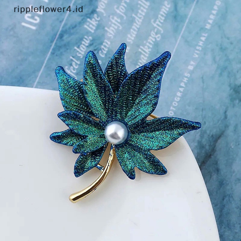 {rippleflower4.id} Pin Bros Daun Maple Kristal Dengan Mutiara Palsu Wanita Lapel Pin Girl Decor~