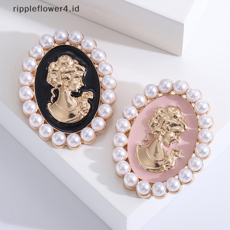 {rippleflower4.id} Bros Mutiara Untuk Wanita Drop Oil Queen Brooch Lapel Pin Bentuk Oval Bros Mutiara Fashion Perhiasan Hadiah~